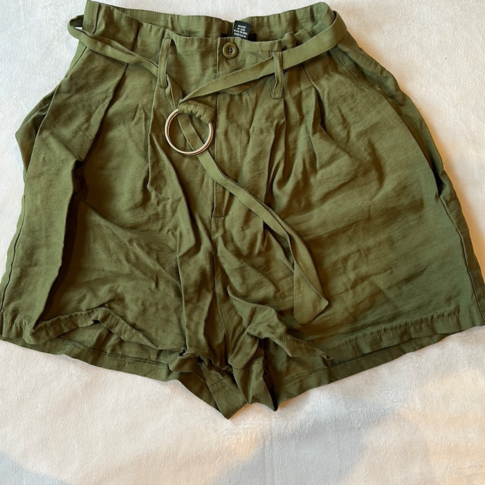 Green high rise dress shorts